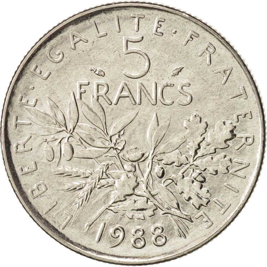 France, Semeuse, 5 Francs, 1988, Paris, AU(55-58), Nickel, KM:926a.1
