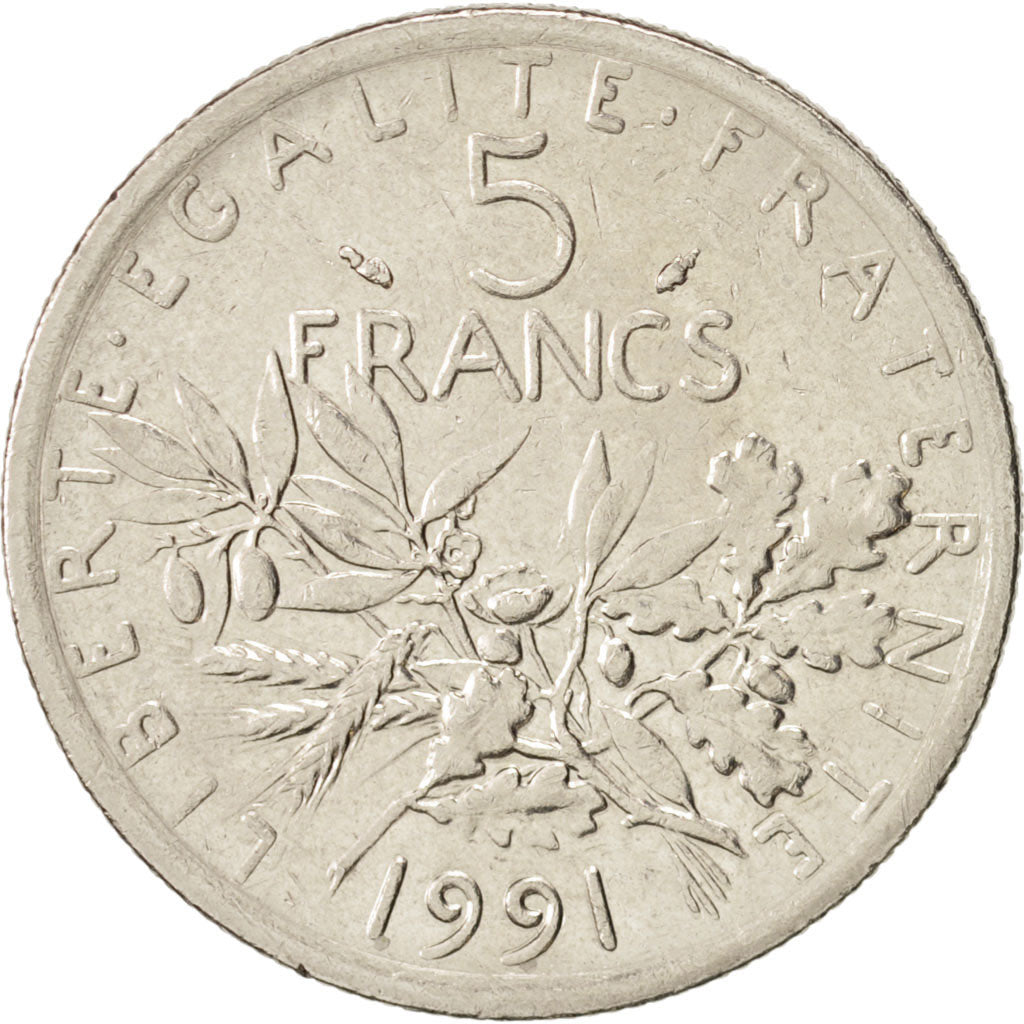 Frankreich, Semeuse, 5 Francs, 1991, Paris, SS, Nickel, KM:926a.1