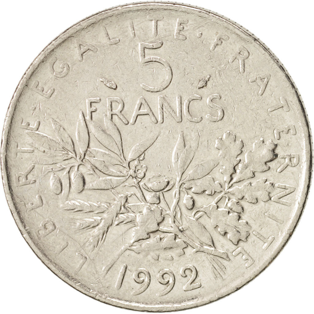 Coin, France, Semeuse, 5 Francs, 1992, Paris, EF(40-45), Nickel Clad