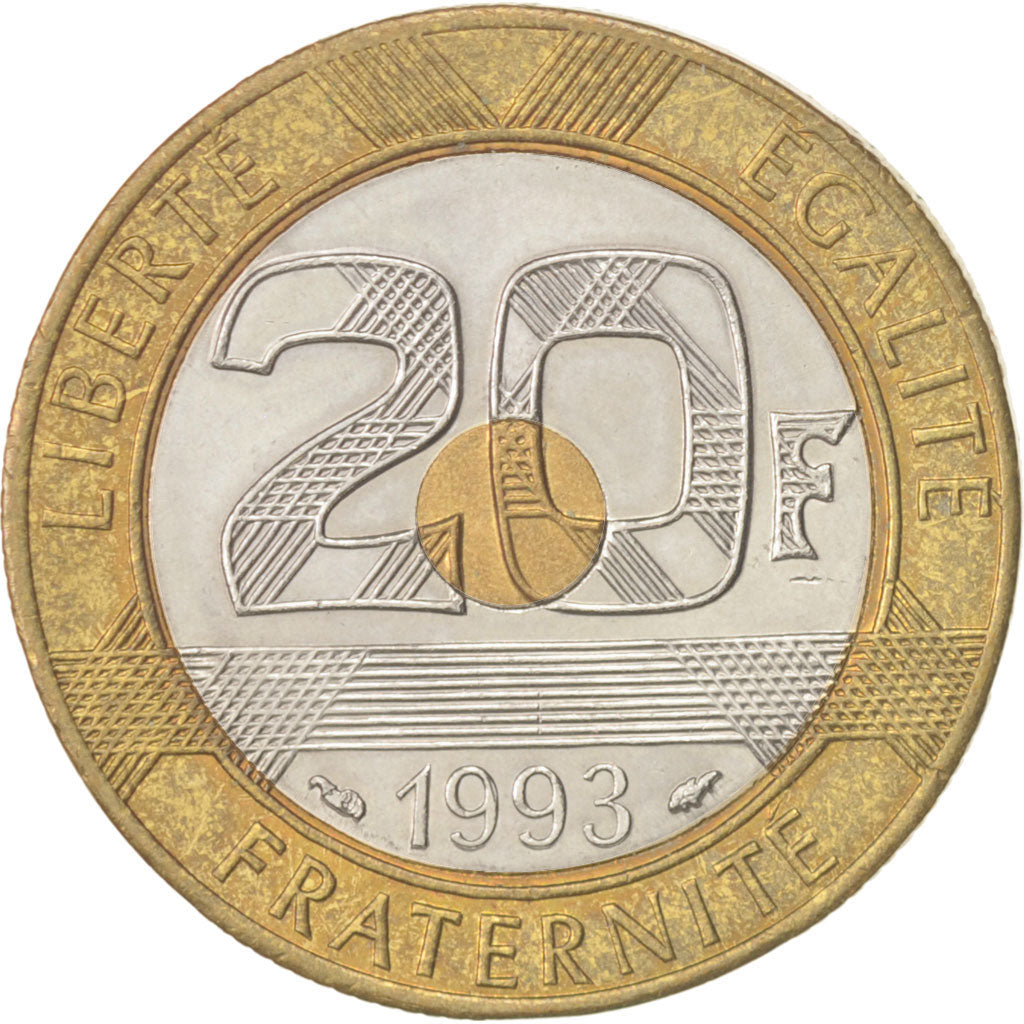 France, Mont Saint Michel, 20 Francs, 1993, Paris, AU(50-53), KM:1008.2