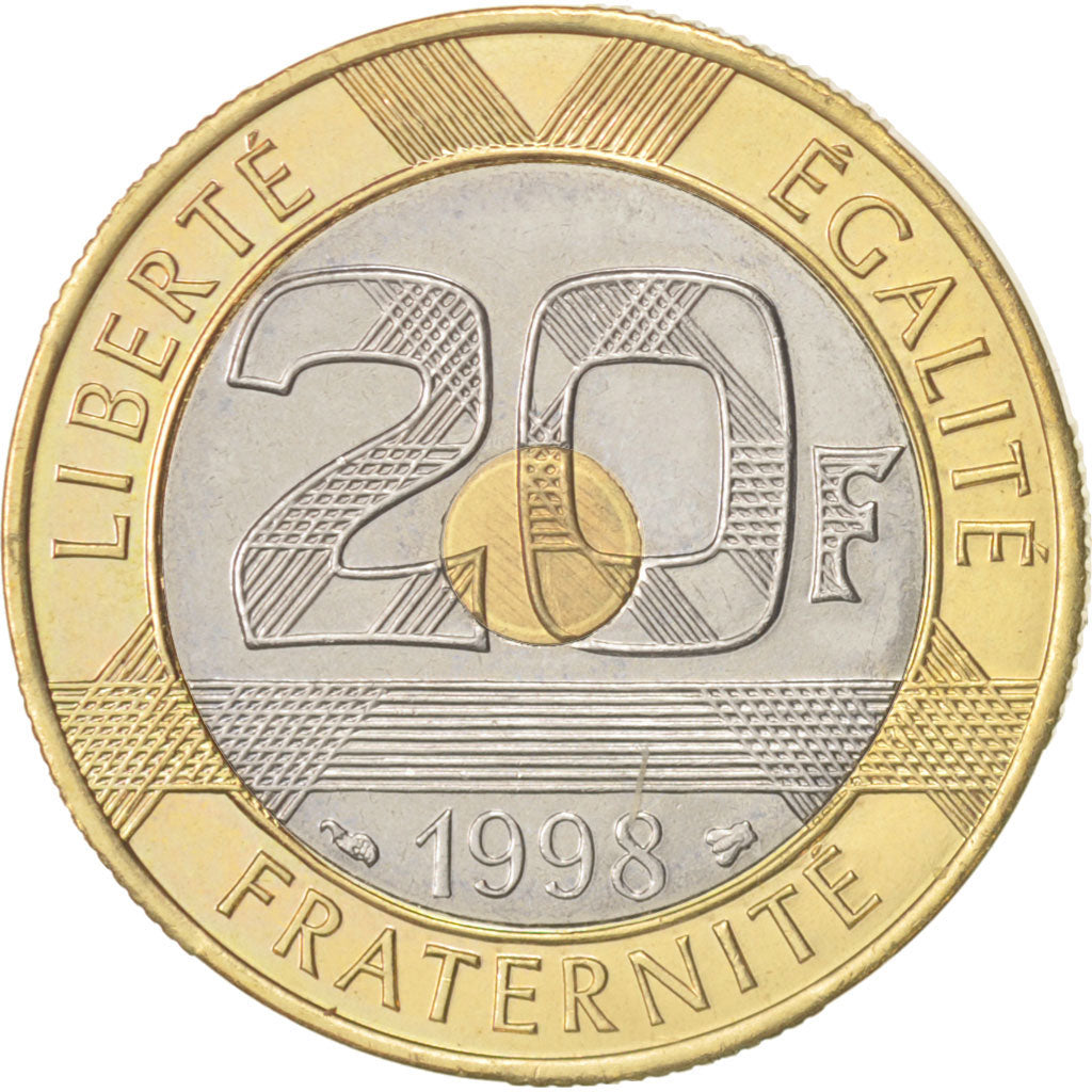 France, Mont Saint Michel, 20 Francs, 1998, Paris, AU(55-58), KM:1008.2