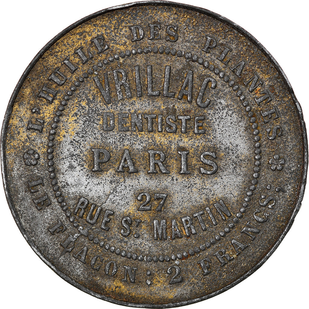 France, Token, Napoléon III, Vrillac, Dentiste, Paris, Medicine, VF(20-25)