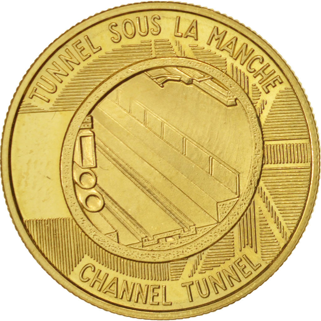 France, Medal, Tunnel sous la Manche - First Junction, 1990, MS(63), Gold
