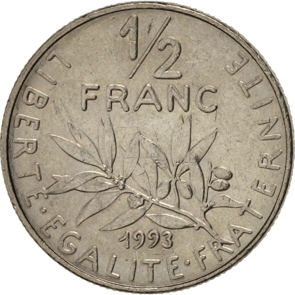 France, Semeuse, 1/2 Franc, 1993, Paris, AU(55-58), Nickel, KM:931.1