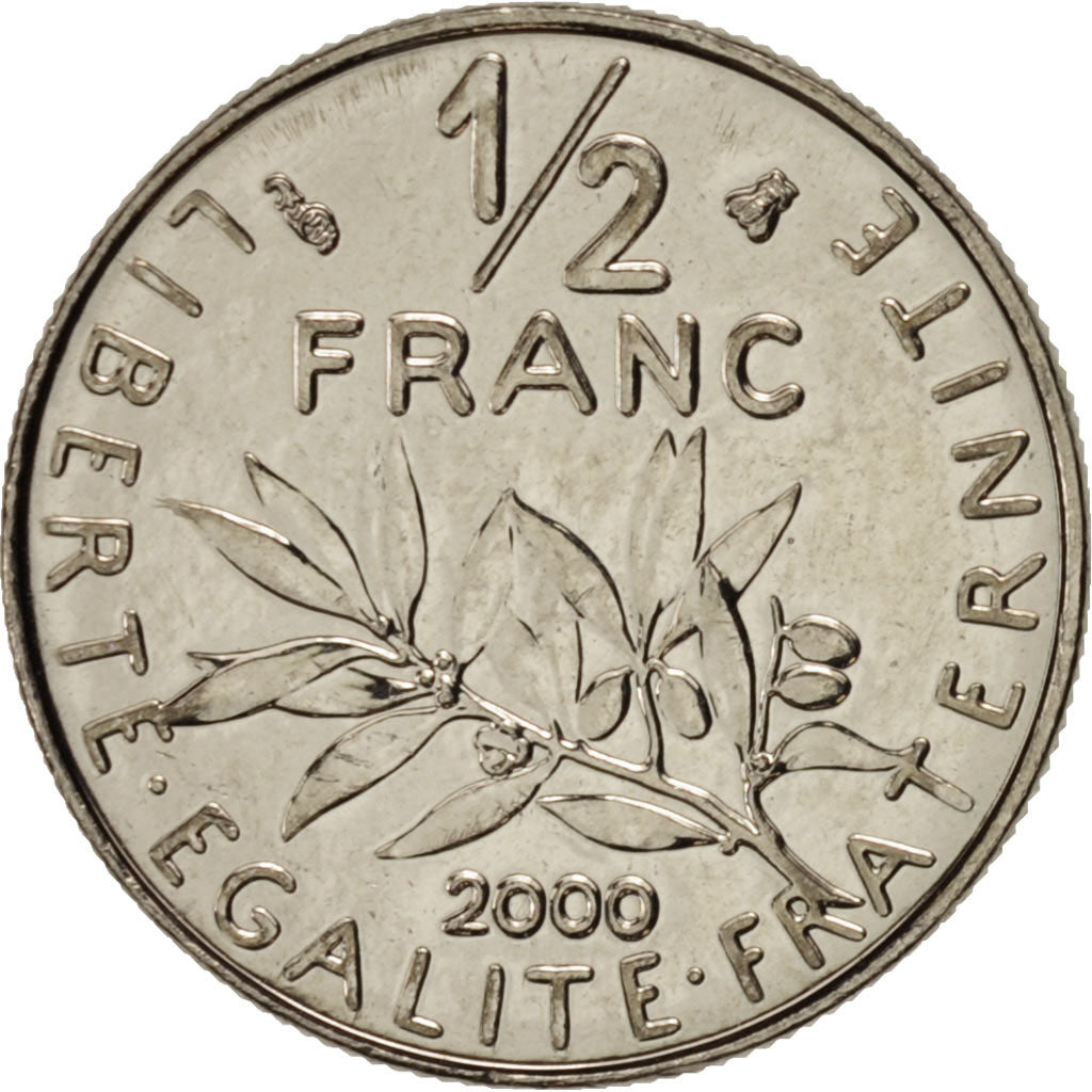 France, Semeuse, 1/2 Franc, 2000, Paris, MS(63), Nickel, KM:931.1, Gadoury:429