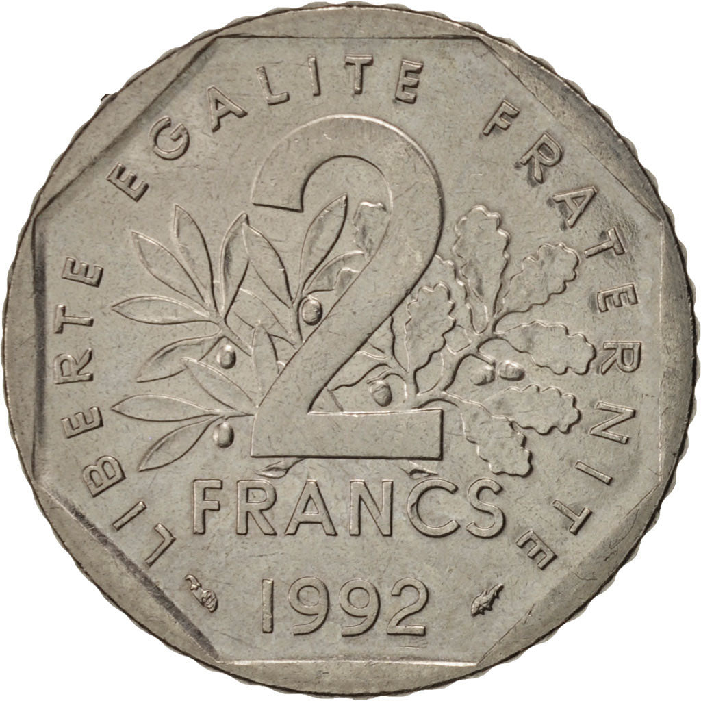 Francia, Semeuse, 2 Francs, 1992, Paris, MBC+, Níquel, KM:942.1, Gadoury:547