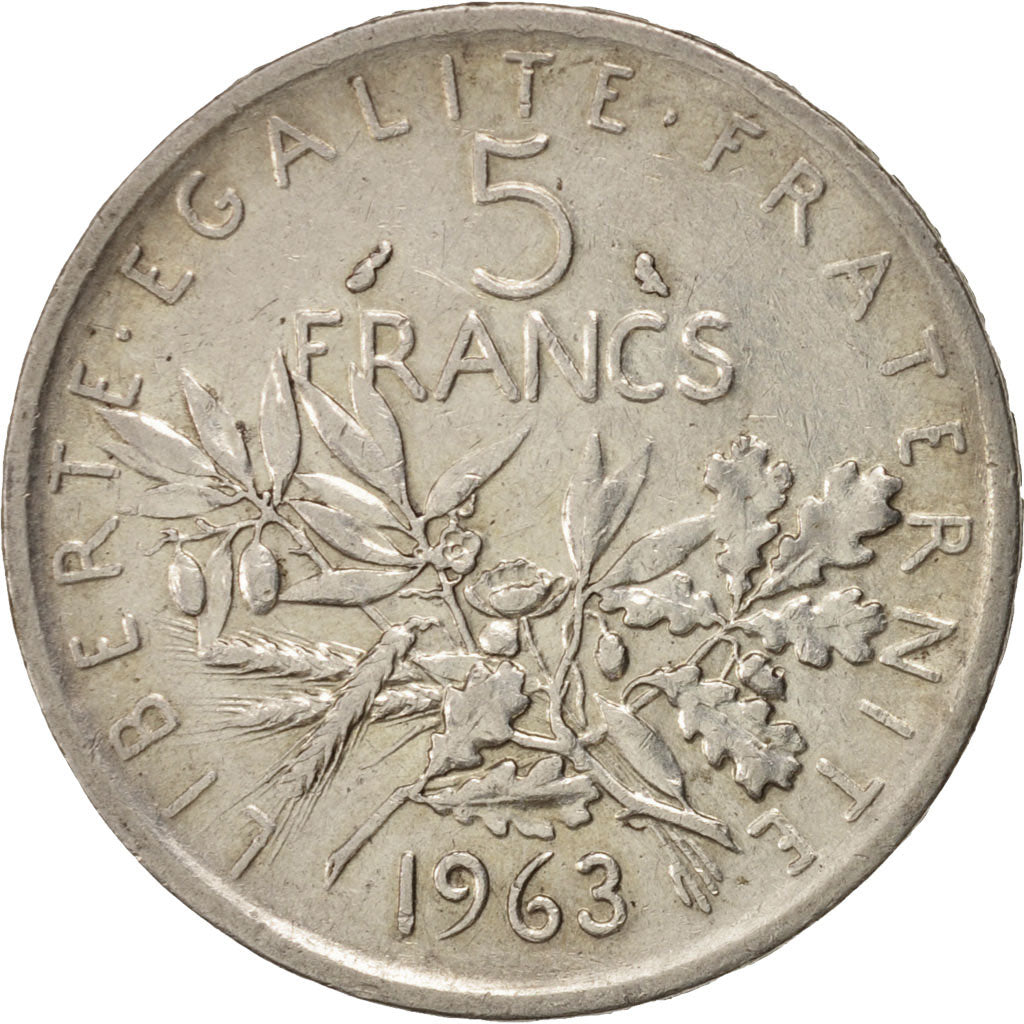 France, Semeuse, 5 Francs, 1963, Paris, EF(40-45), Silver, KM:926, Gadoury:770