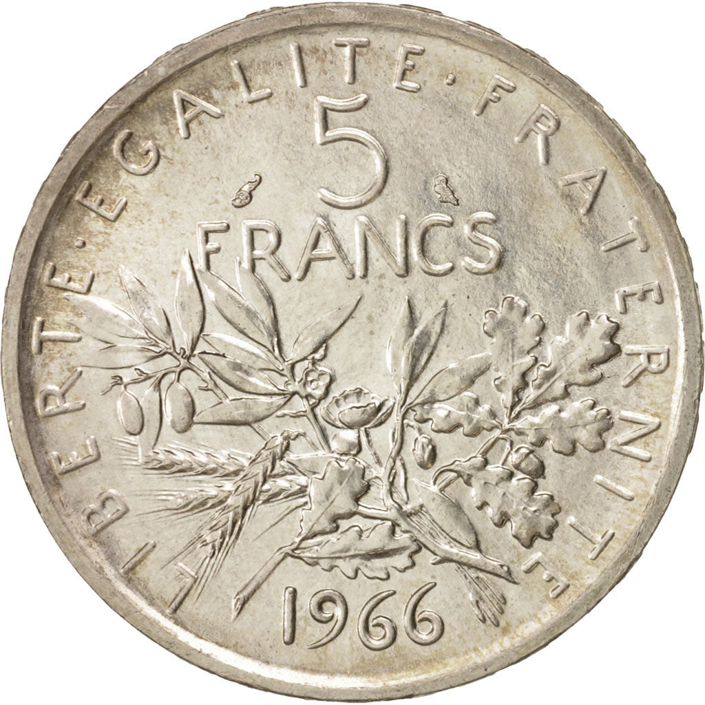 France, Semeuse, 5 Francs, 1966, Paris, MS(60-62), Silver, KM:926, Gadoury:770