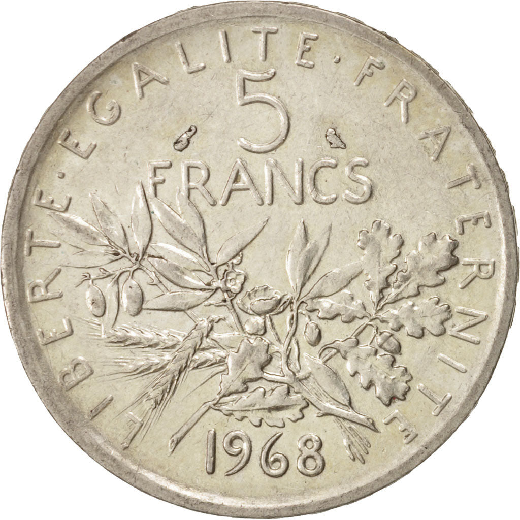 France, Semeuse, 5 Francs, 1968, Paris, EF(40-45), Silver, KM:926, Gadoury:770