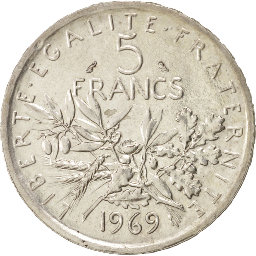 France, Semeuse, 5 Francs, 1969, Paris, EF(40-45), Silver, KM:926, Gadoury:770