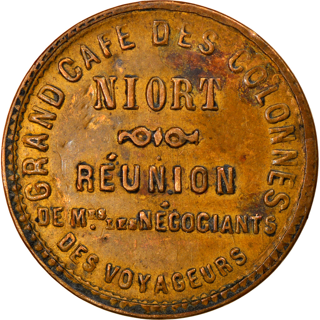 Frankrijk, Token, Grand Café des Colonnes, Niort, Publicity, ZF, Covered copper