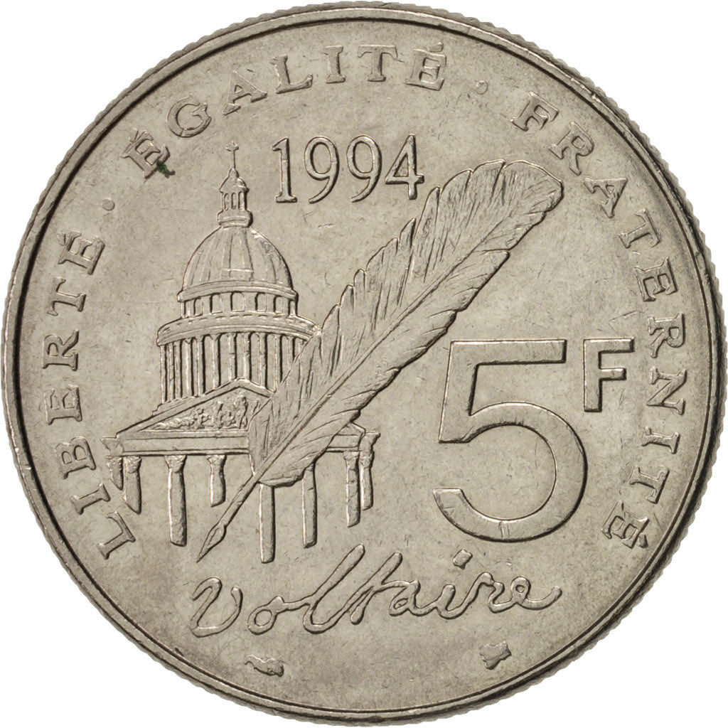 Coin, France, Voltaire, 5 Francs, 1994, Paris, EF(40-45), Nickel, KM:1063