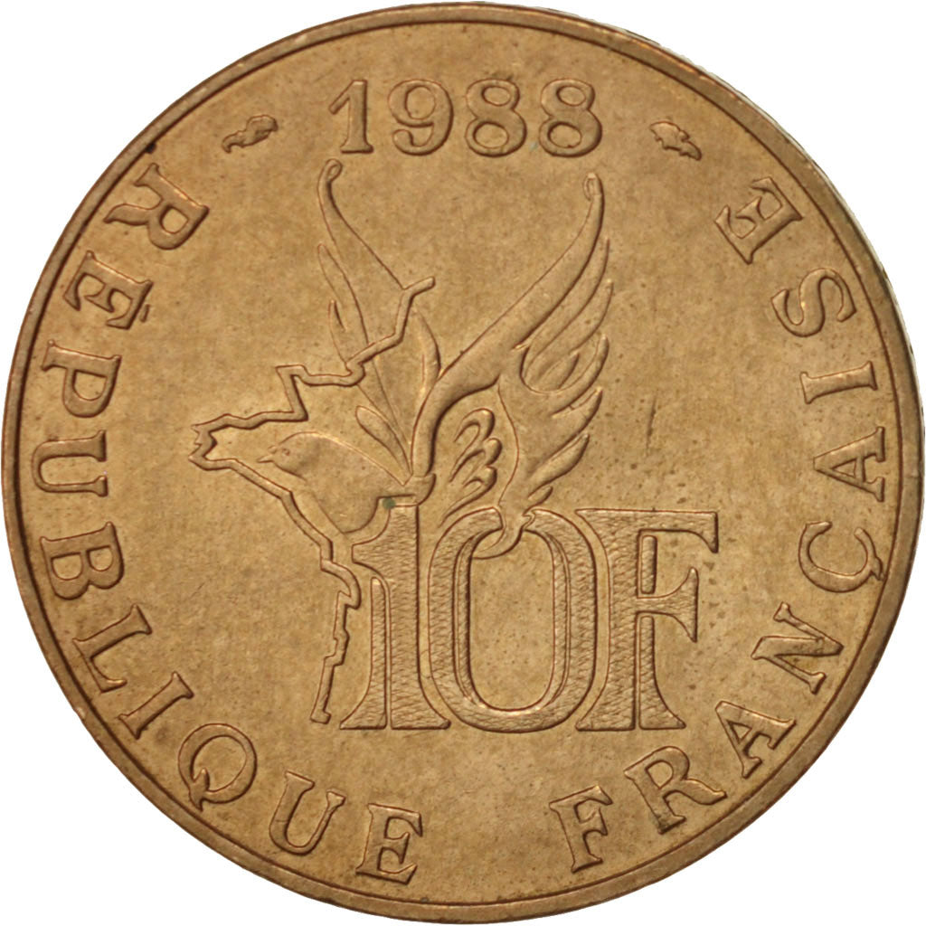 Coin, France, Roland Garros, 10 Francs, 1988, Paris, AU(50-53), Aluminum-Bronze