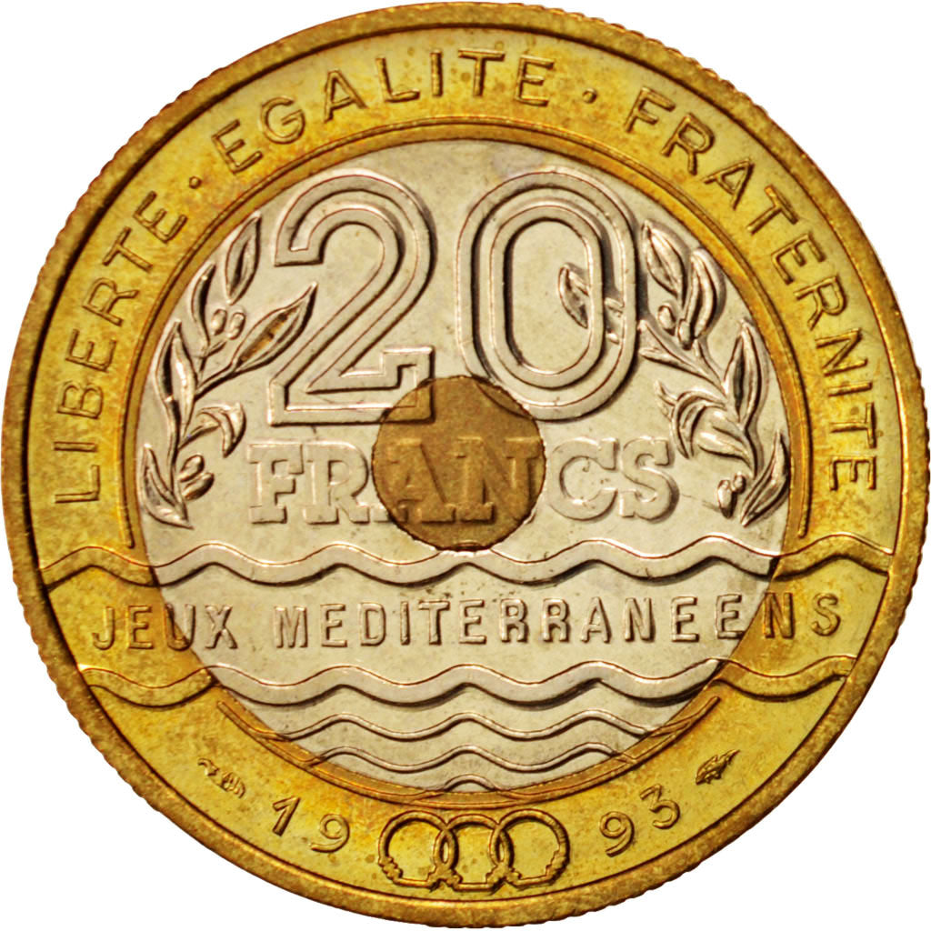 Frankreich, Jeux Méditerranéens, 20 Francs, 1993, Tri-Metallic, KM:1016