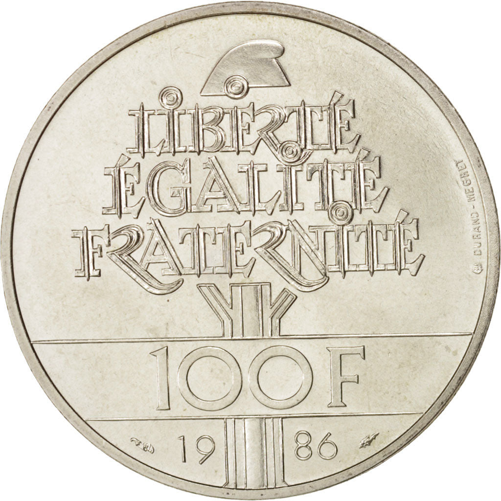 France, Statue de la Liberté, 100 Francs, 1986, MS(63), Silver, KM:960