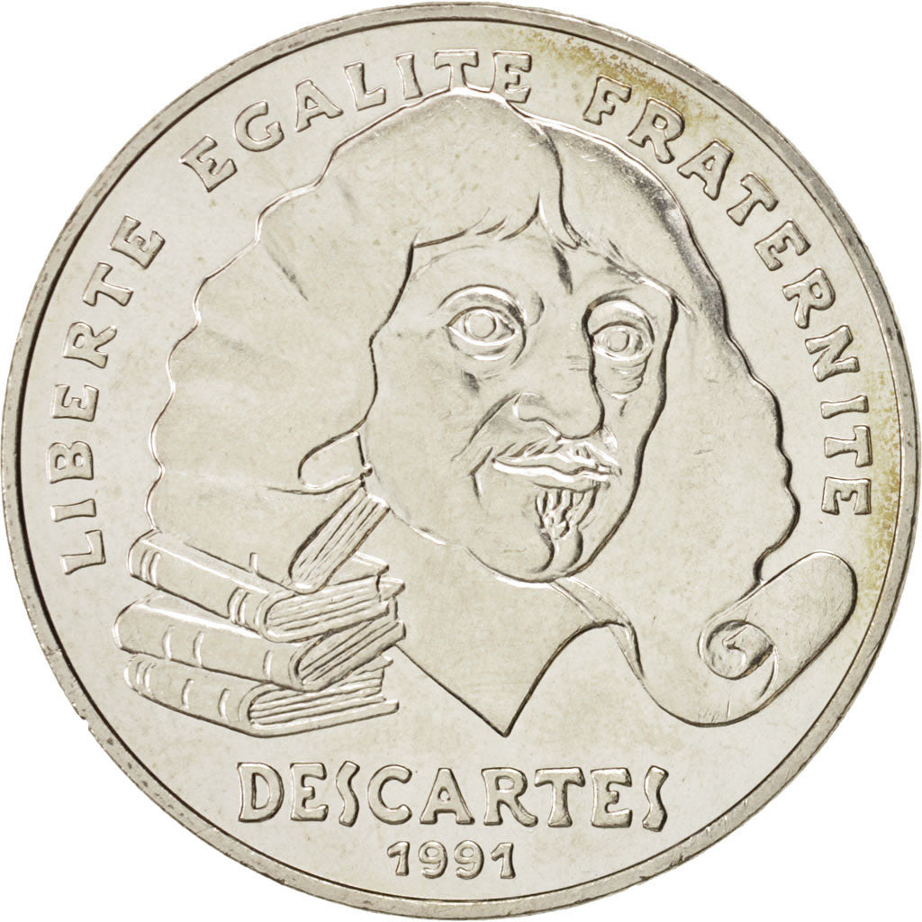 France, Descartes, 100 Francs, 1991, Paris, MS(63), Silver, KM:996, Gadoury:906