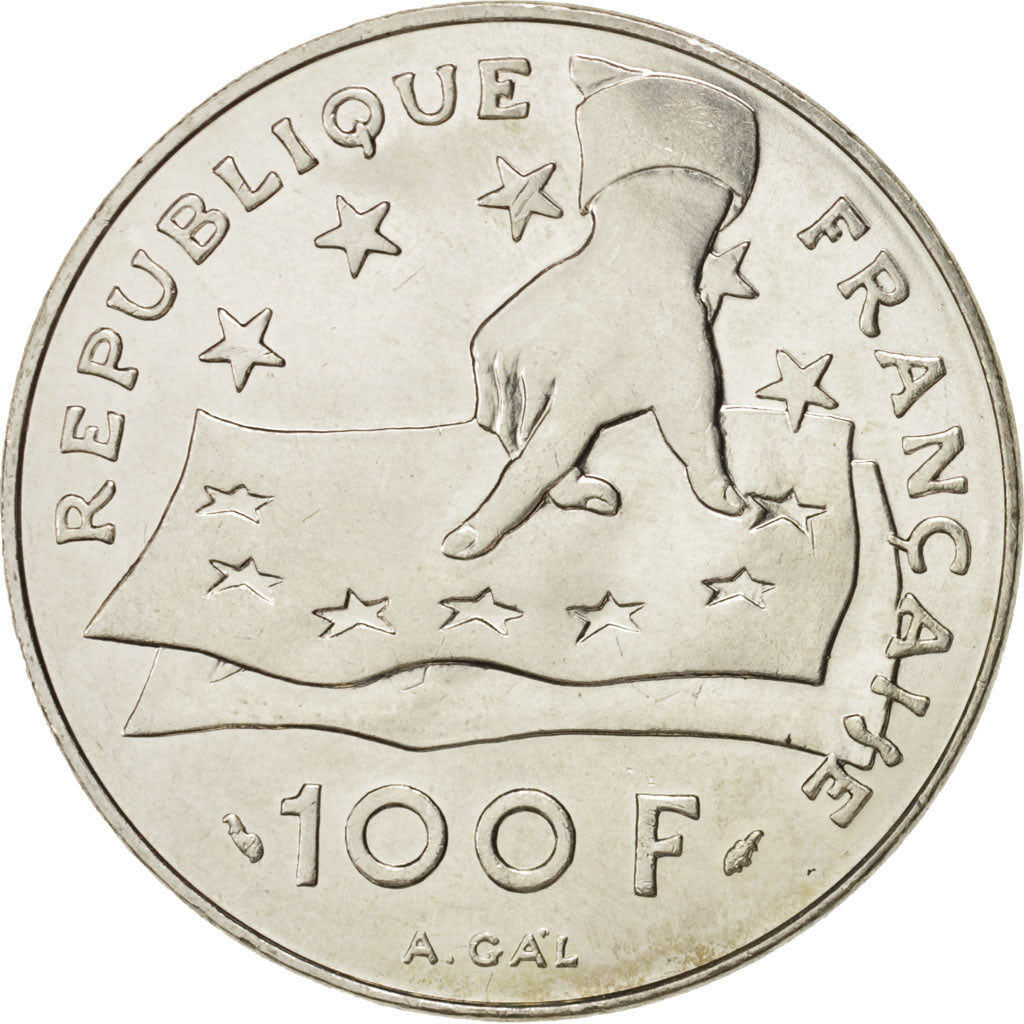 France, Descartes, 100 Francs, 1991, Paris, MS(63), Silver, KM:996, Gadoury:906