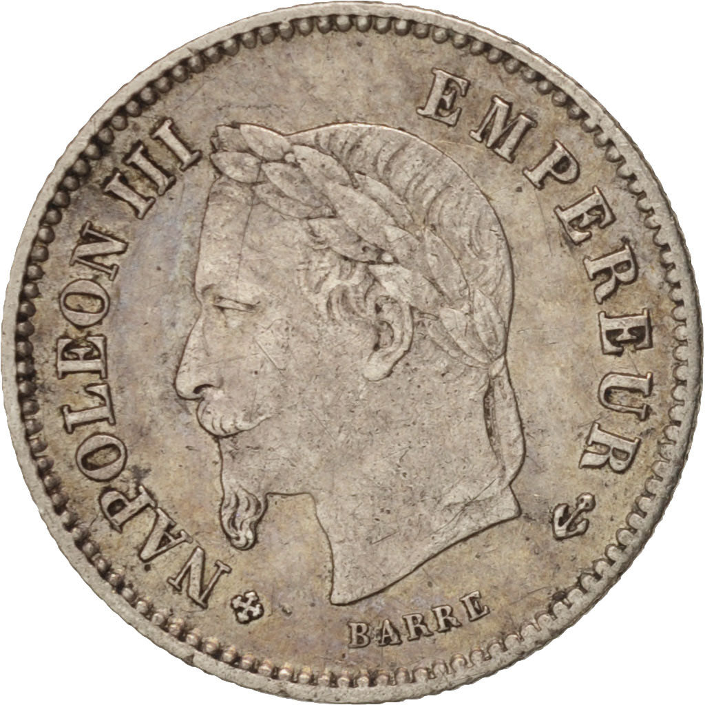 France, Napoleon III, 20 Centimes, 1867, Strasbourg, EF(40-45), KM:808.2