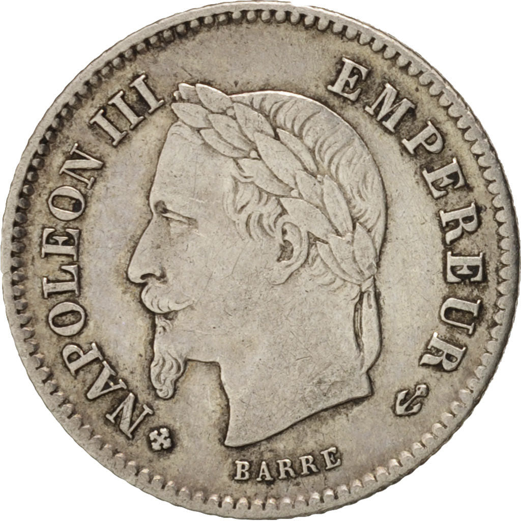 Francia, Napoleon III, 20 Centimes, 1867, Strasbourg, BB, KM:808.2