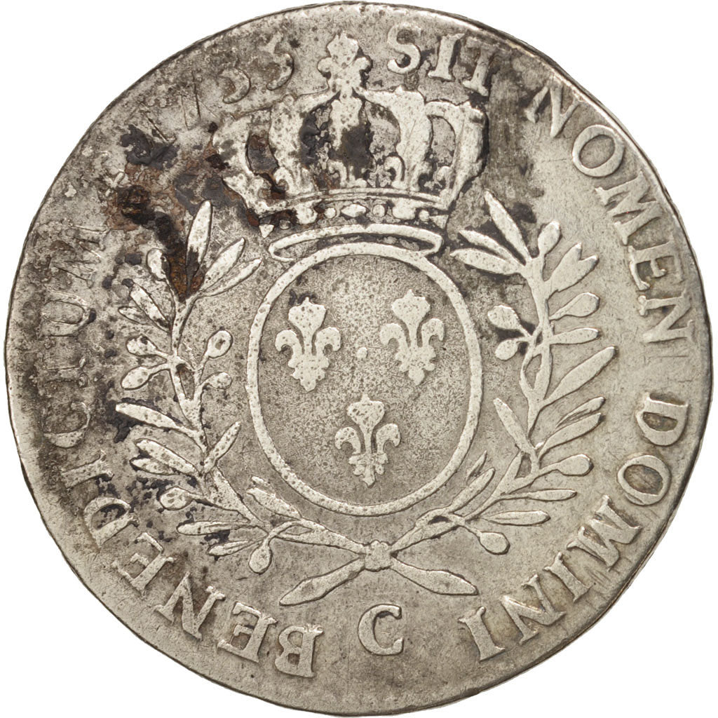 Francia, Louis XV, 1/2 Écu aux branches d'olivier, 1735, Caen, KM:484.5