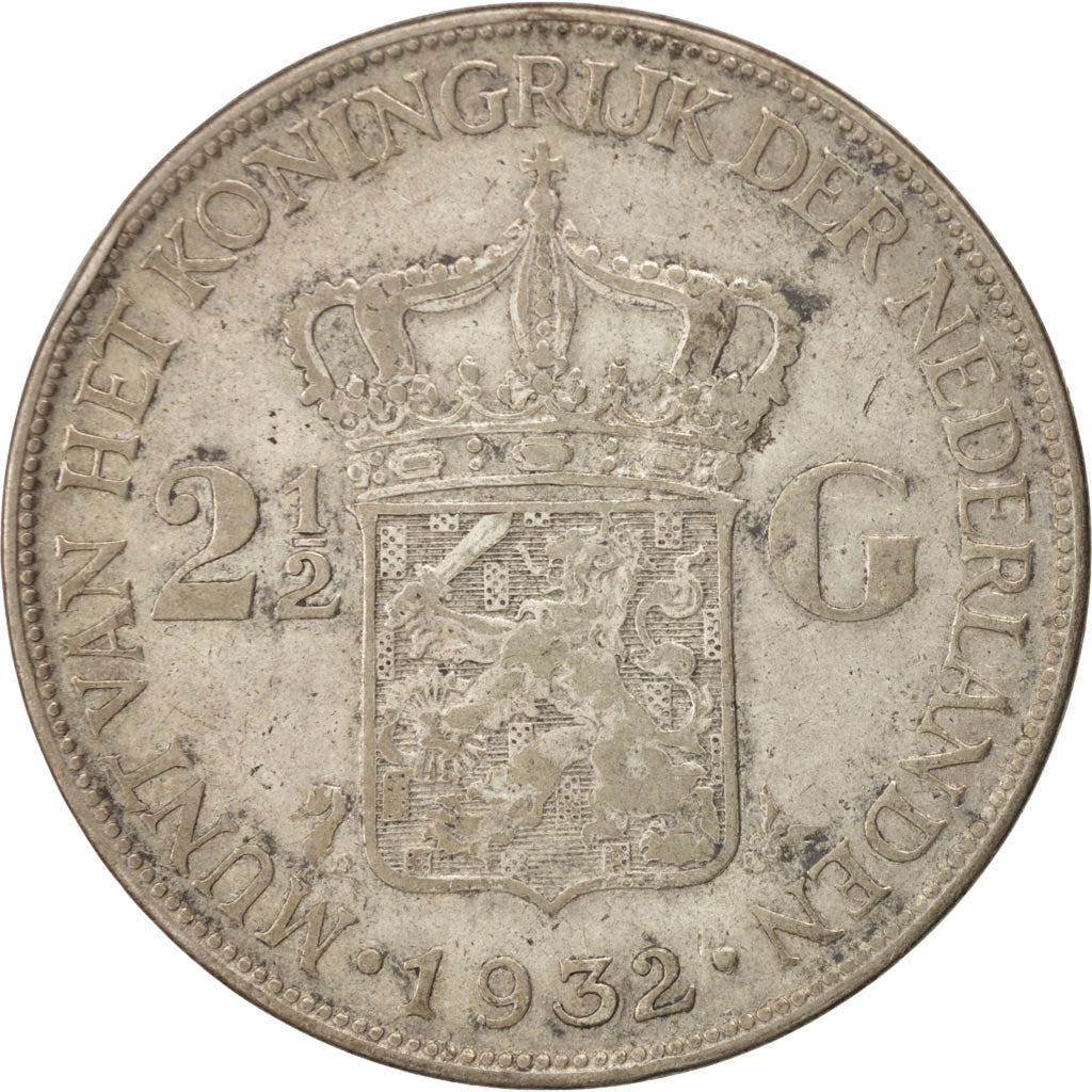 Coin, Netherlands, Wilhelmina I, 2-1/2 Gulden, 1932, VF(30-35), Silver, KM:165