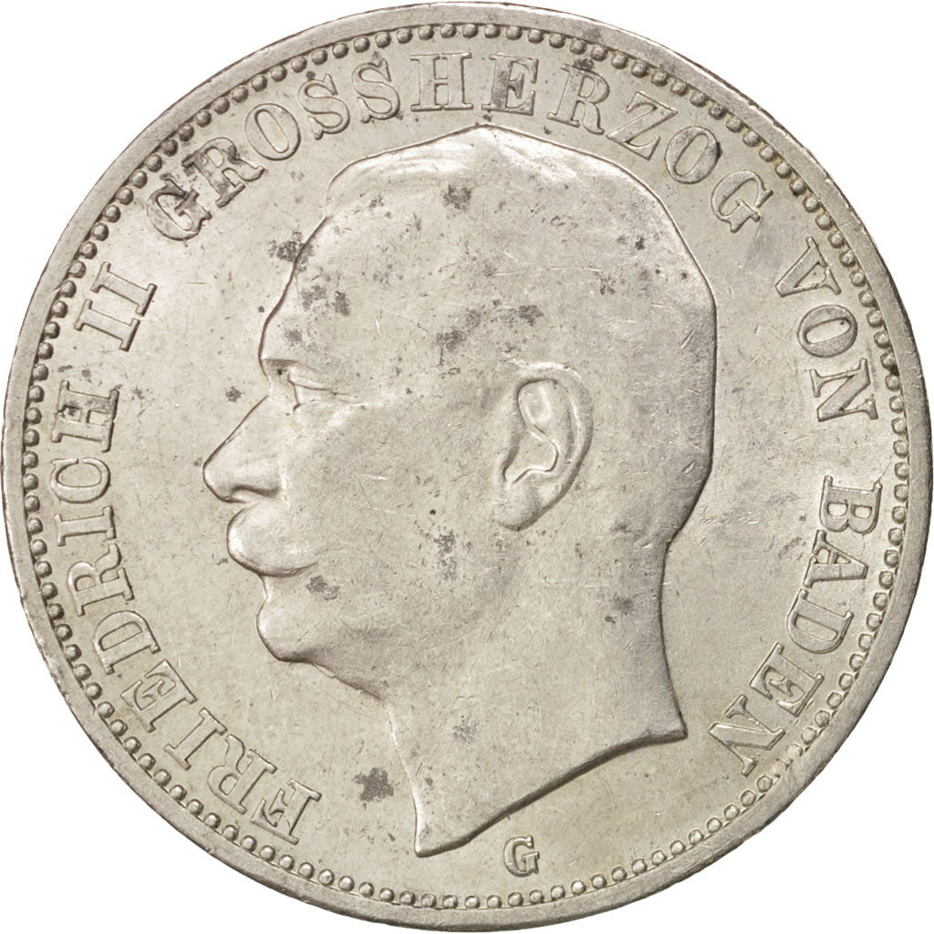 German States, BADEN, Friedrich II, 3 Mark, 1914, Stuttgart, Silver, KM:280