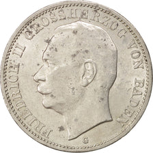 German States, BADEN, Friedrich II, 3 Mark, 1914, Stuttgart, Silver, KM:280