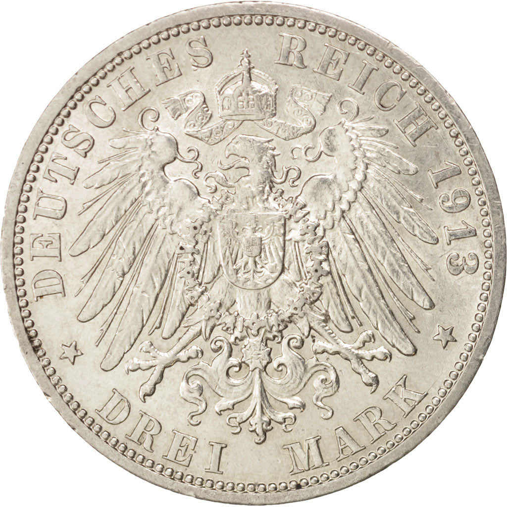 German States, PRUSSIA, Wilhelm II, 3 Mark, 1913, Berlin, Silver, KM:535