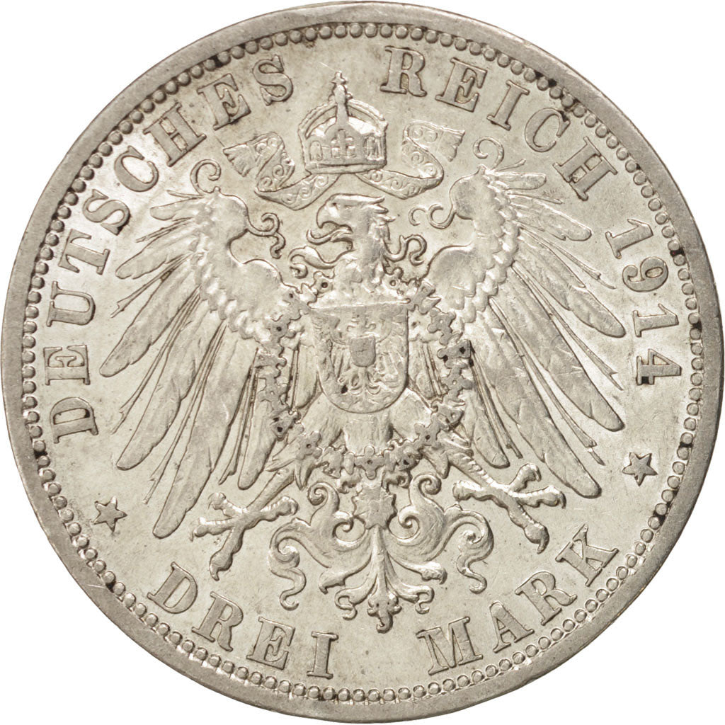 German States, PRUSSIA, Wilhelm II, 3 Mark, 1914, Berlin, Silver, KM:538