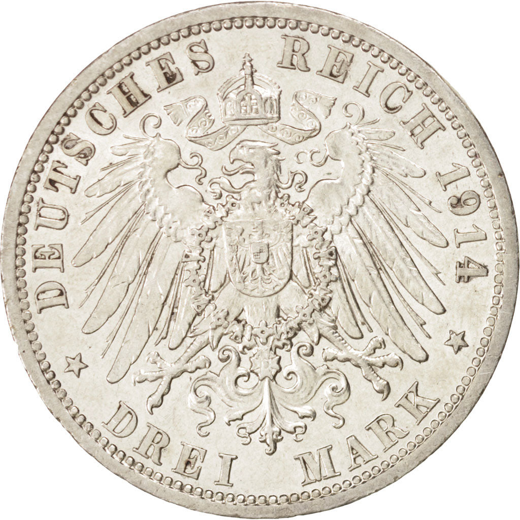 Coin, German States, PRUSSIA, Wilhelm II, 3 Mark, 1914, Berlin, AU(55-58)