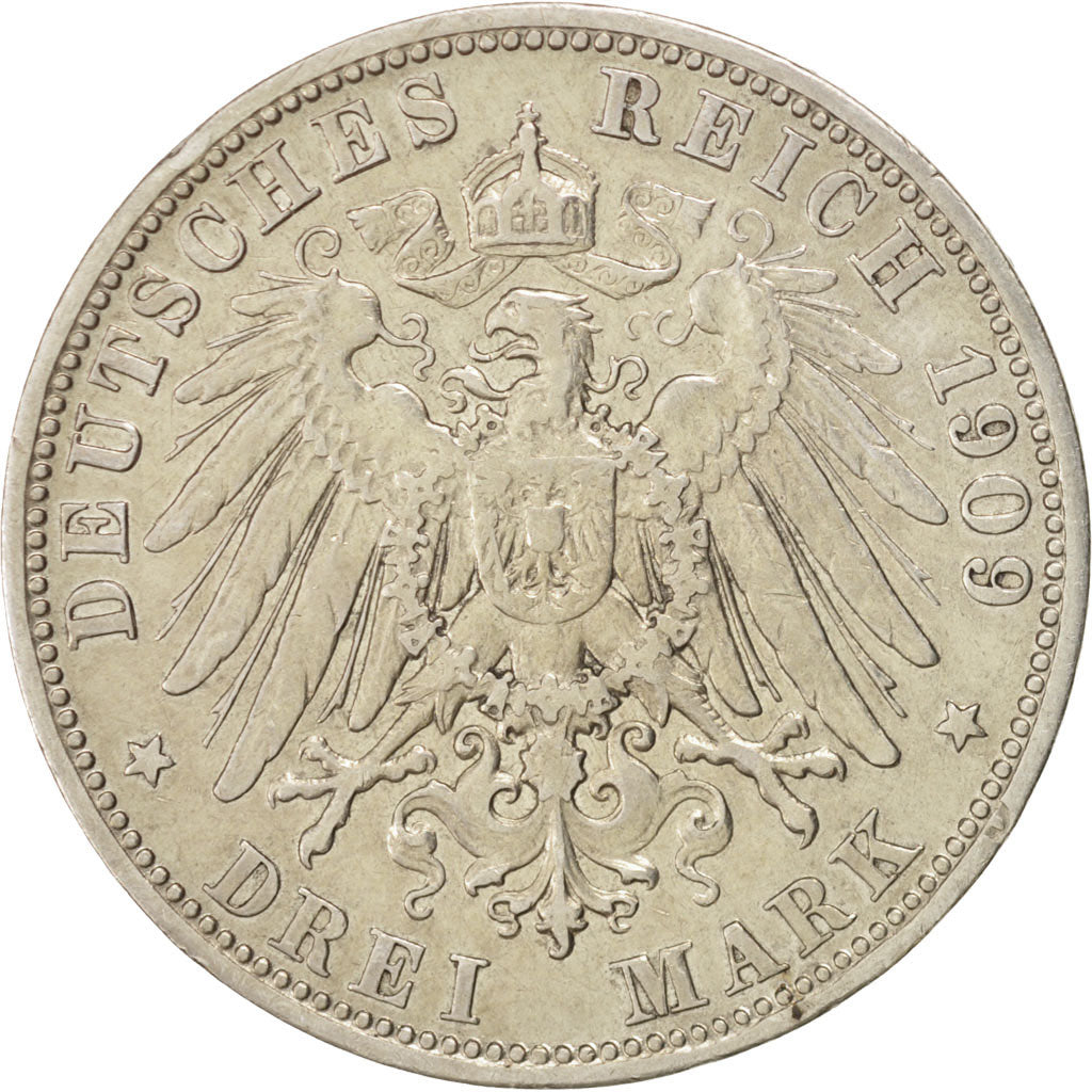 Coin, German States, BAVARIA, Otto, 3 Mark, 1909, Munich, EF(40-45), Silver