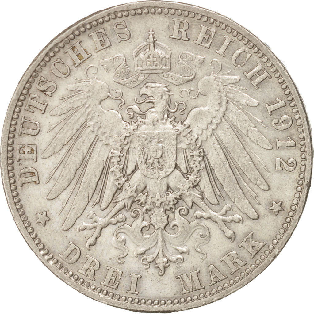 Coin, German States, BAVARIA, Otto, 3 Mark, 1912, Munich, EF(40-45), Silver