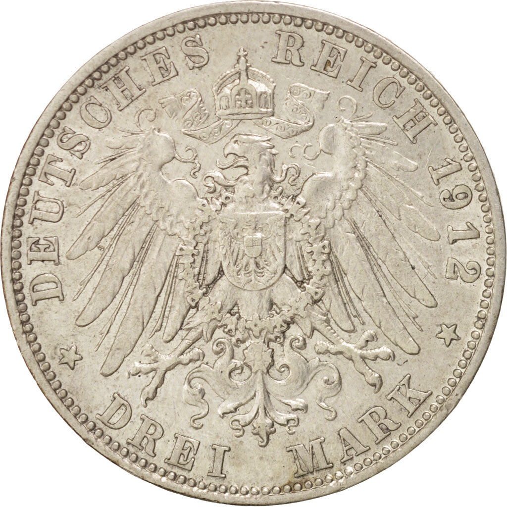 Coin, German States, BAVARIA, Otto, 3 Mark, 1912, Munich, EF(40-45), Silver