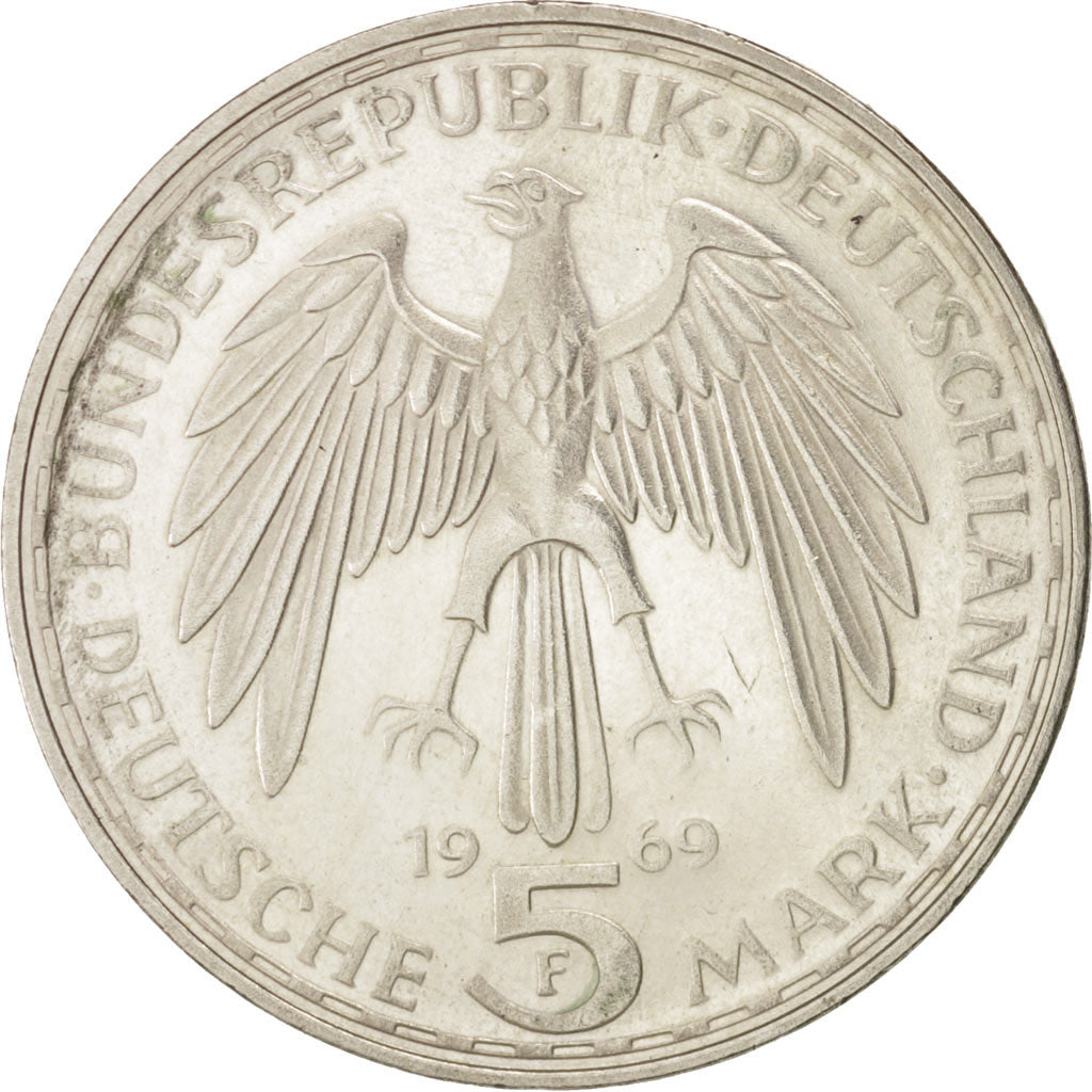 GERMANY - FEDERAL REPUBLIC, 5 Mark, 1969, Stuttgart, Germany, Silver, KM:126.1