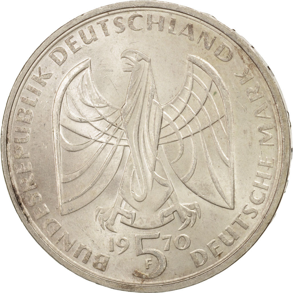 GERMANY - FEDERAL REPUBLIC, 5 Mark, 1970, Stuttgart, Germany, Silver, KM:127