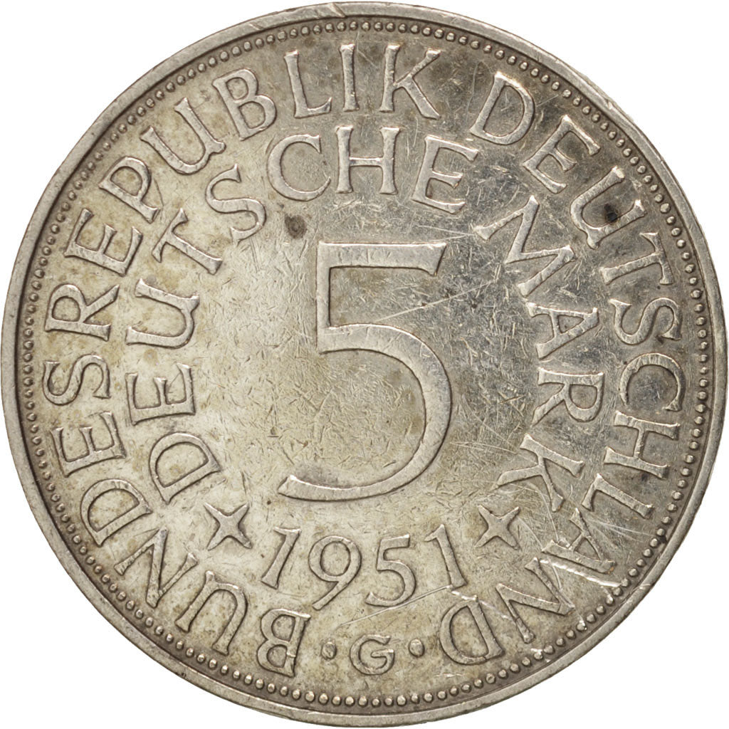 Münze, Bundesrepublik Deutschland, 5 Mark, 1951, Karlsruhe, SS, Silber
