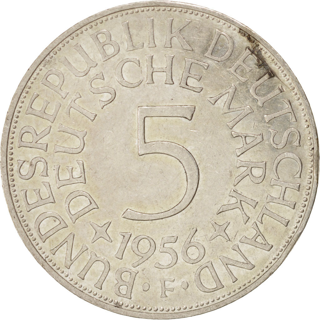 GERMANY - FEDERAL REPUBLIC, 5 Mark, 1956, Stuttgart, AU(50-53), Silver, KM:112.1