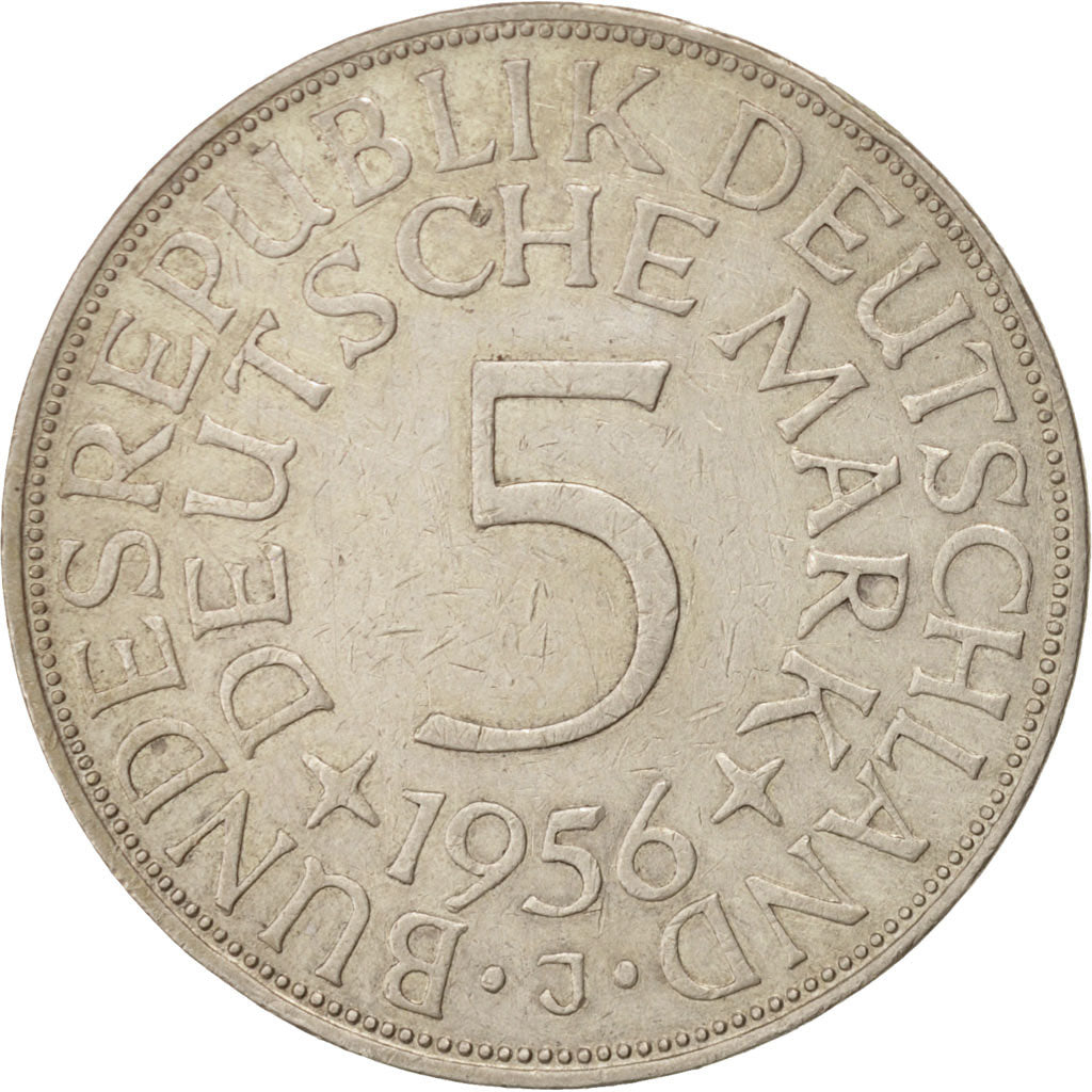 GERMANY - FEDERAL REPUBLIC, 5 Mark, 1956, Hamburg, EF(40-45), Silver, KM:112.1