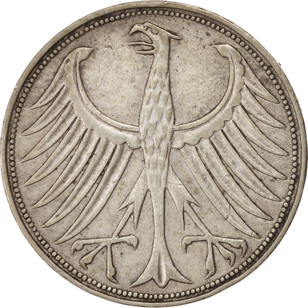 GERMANY - FEDERAL REPUBLIC, 5 Mark, 1957, Munich, EF(40-45), Silver, KM:112.1