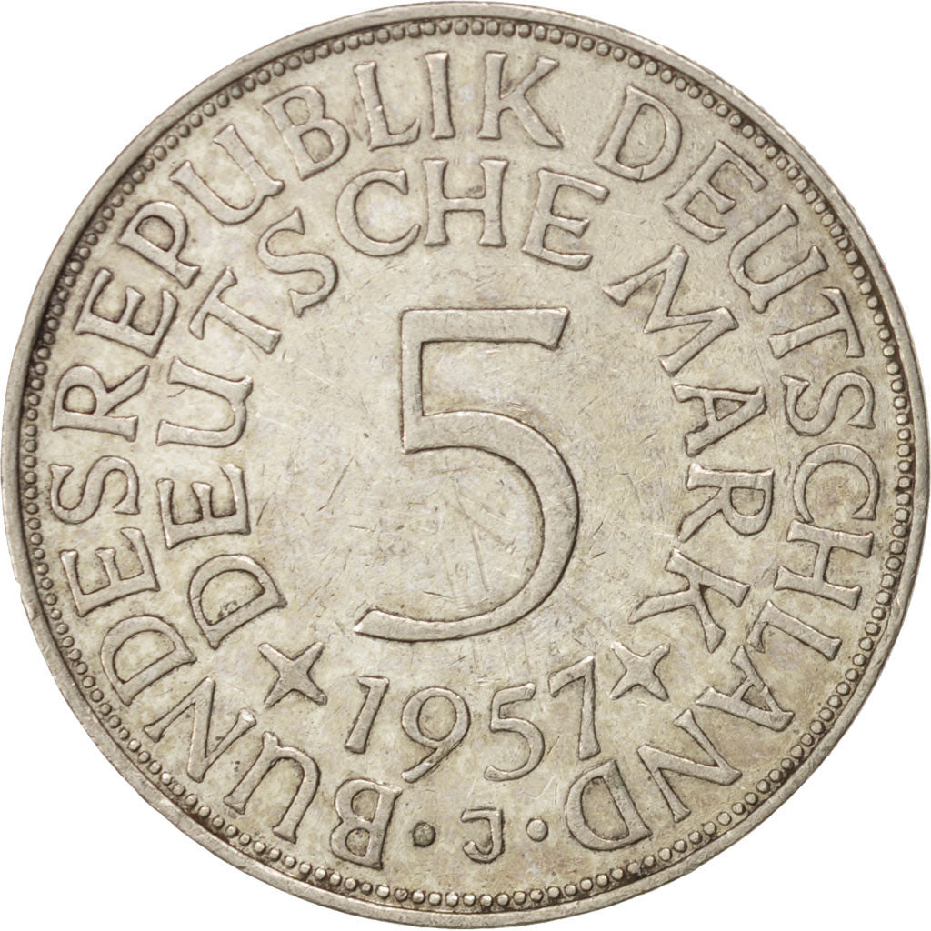 GERMANIA - REPUBBLICA FEDERALE, 5 Mark, 1957, Hamburg, BB, Argento, KM:112.1