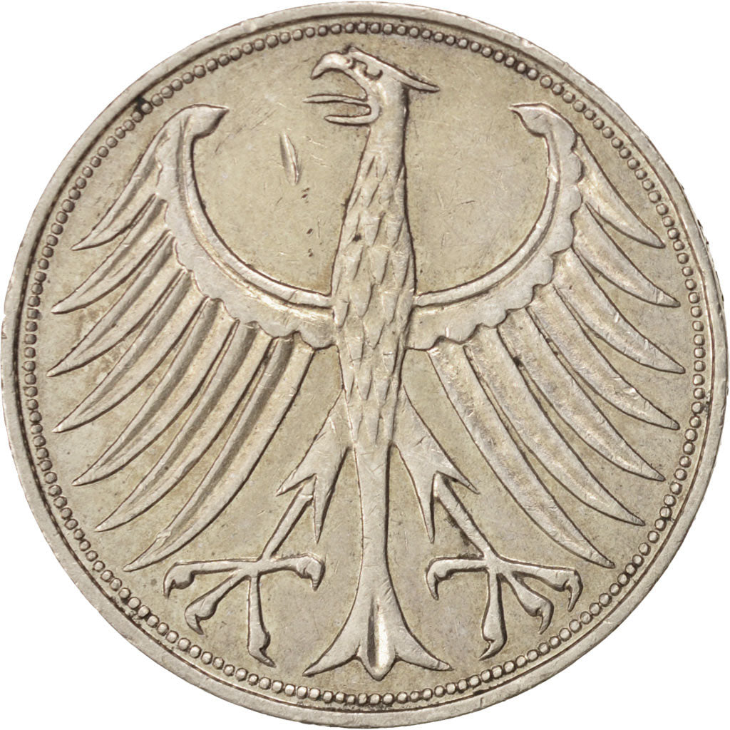 GERMANY - FEDERAL REPUBLIC, 5 Mark, 1957, Hamburg, EF(40-45), Silver, KM:112.1