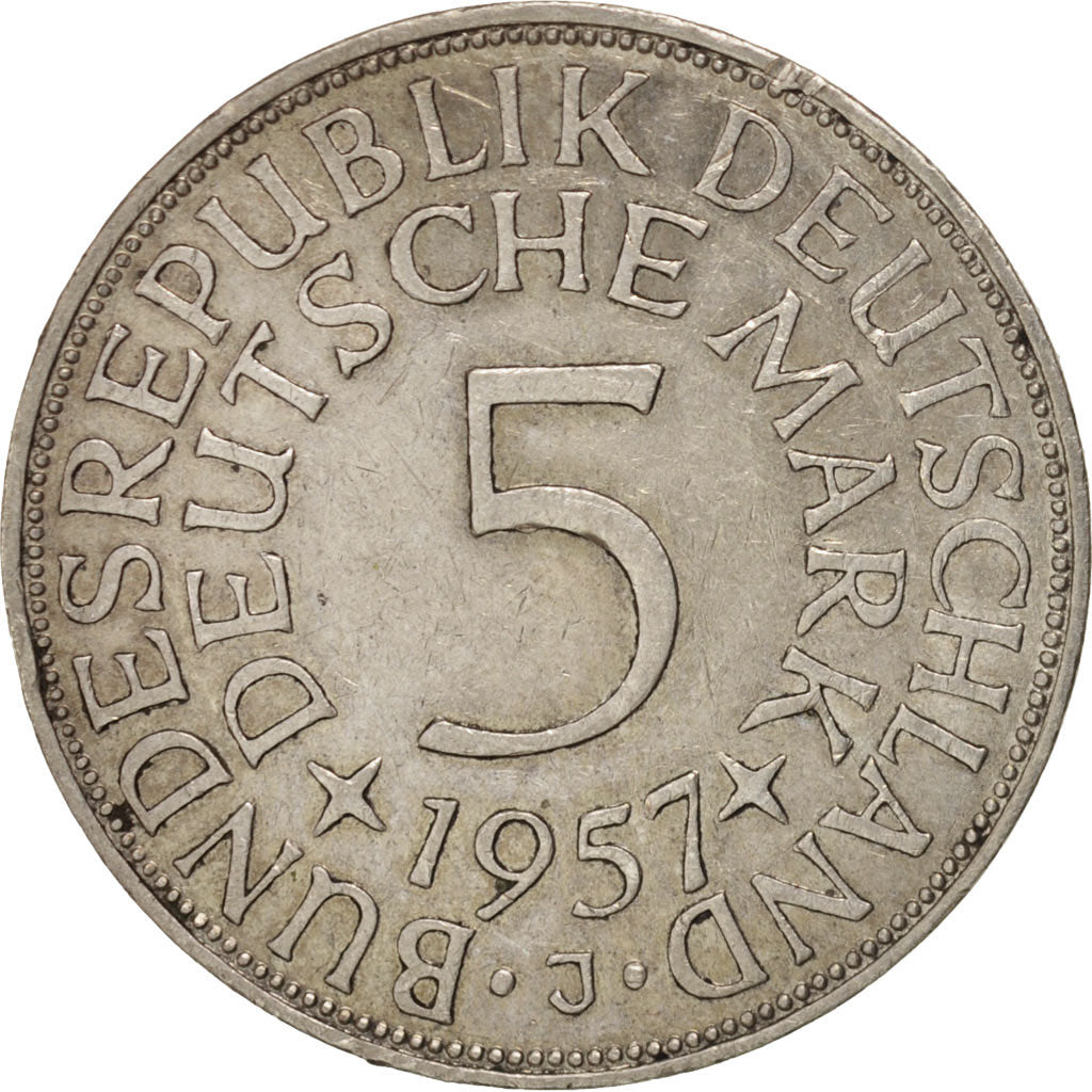 GERMANY - FEDERAL REPUBLIC, 5 Mark, 1957, Hamburg, EF(40-45), Silver, KM:112.1