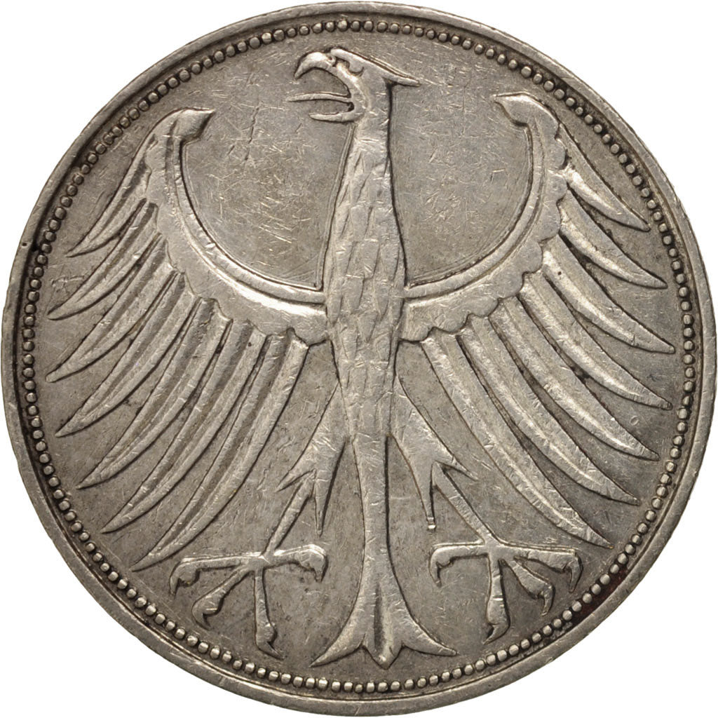 GERMANY - FEDERAL REPUBLIC, 5 Mark, 1957, Hamburg, EF(40-45), Silver, KM:112.1