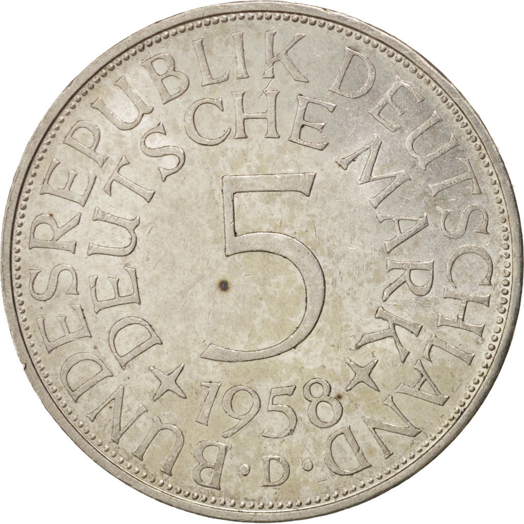 Coin, GERMANY - FEDERAL REPUBLIC, 5 Mark, 1958, Munich, AU(55-58), Silver