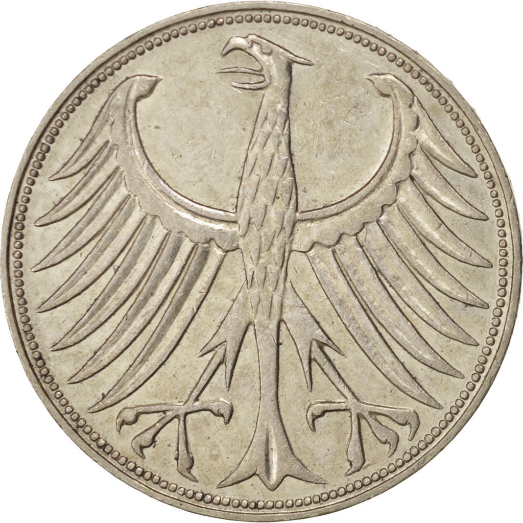 GERMANY - FEDERAL REPUBLIC, 5 Mark, 1960, Stuttgart, EF(40-45), Silver, KM:112.1