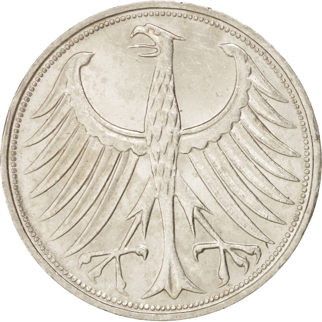 GERMANY - FEDERAL REPUBLIC, 5 Mark, 1963, Stuttgart, AU(55-58), Silver, KM:112.1