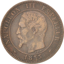 Francia, Napoléon III, 2 Centimes, 1853, Paris, MB+, Bronzo, KM:776.1