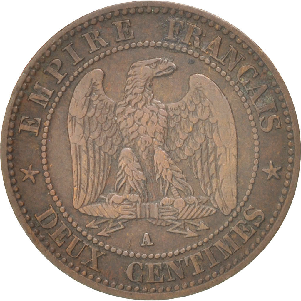 Francia, Napoléon III, 2 Centimes, 1853, Paris, MB+, Bronzo, KM:776.1