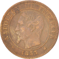 Francia, Napoléon III, 2 Centimes, 1853, Bordeaux, BB, Bronzo, KM:776.5