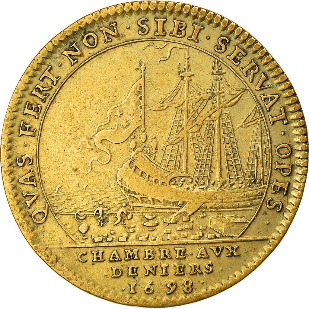 Frankreich, Token, Louis XIV, Chambre aux Deniers, History, 1698, S, Messing